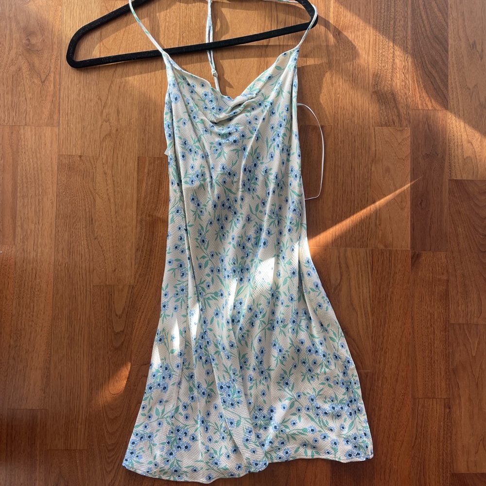 Zara XS Green and Blue Floral Dress NWT